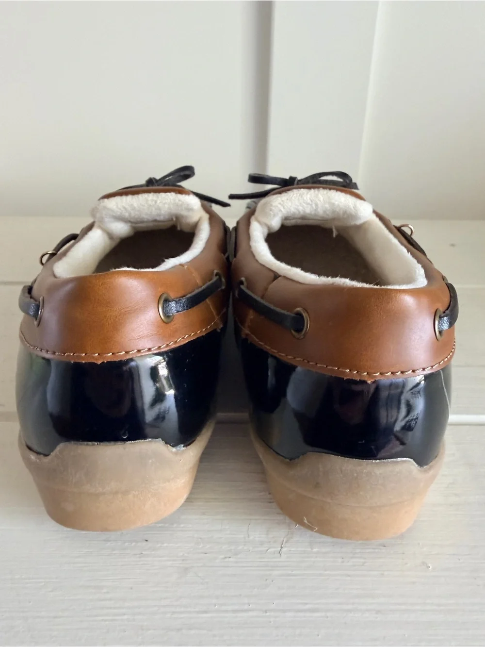 Sporto Patty Waterproof Black Patent Leather Slip On Duck Shoes Loafers